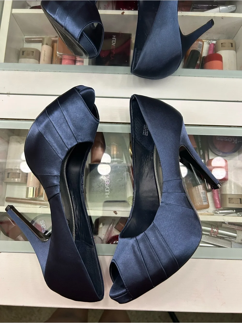 Lulu Townsend Navy Satin Peep-Toe Stiletto Heels